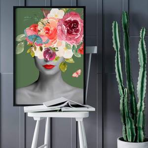 Quadro Decorativo Colagem Mulher com Flores - vista aproximada da impressão