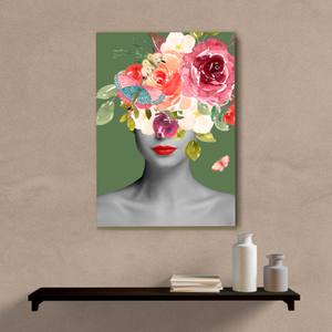 Quadro Decorativo Colagem Mulher com Flores - quadro decorativo em ambiente decorado