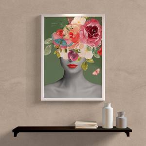 Quadro Decorativo Colagem Mulher com Flores - detalhe da moldura e acabamento
