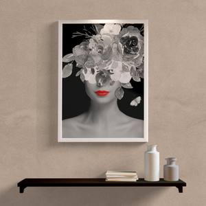 Quadro Decorativo Colagem Mulher P&B - detalhe da moldura e acabamento