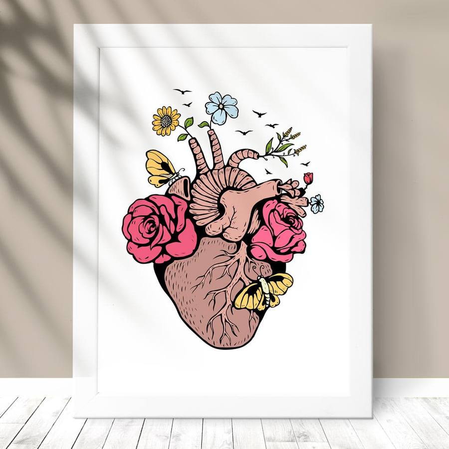 Quadro Decorativo Coração Anatômico - detalhe da moldura e acabamento