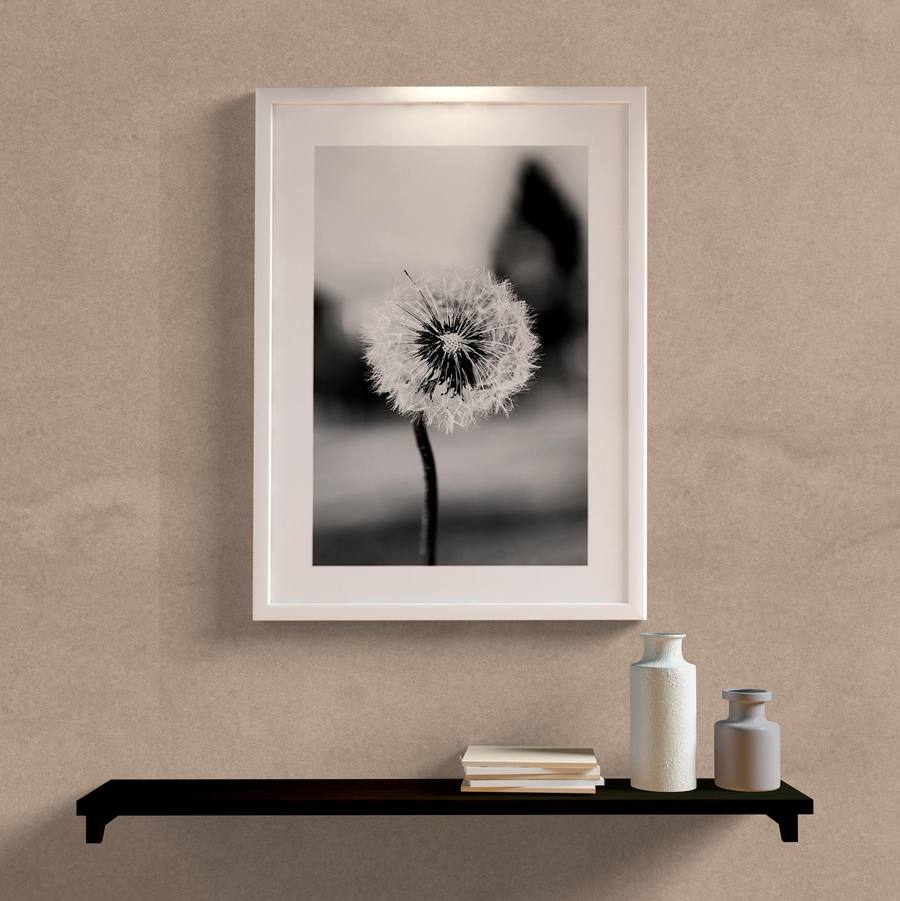 Quadro Decorativo Dente de Leão P&B - detalhe da moldura e acabamento