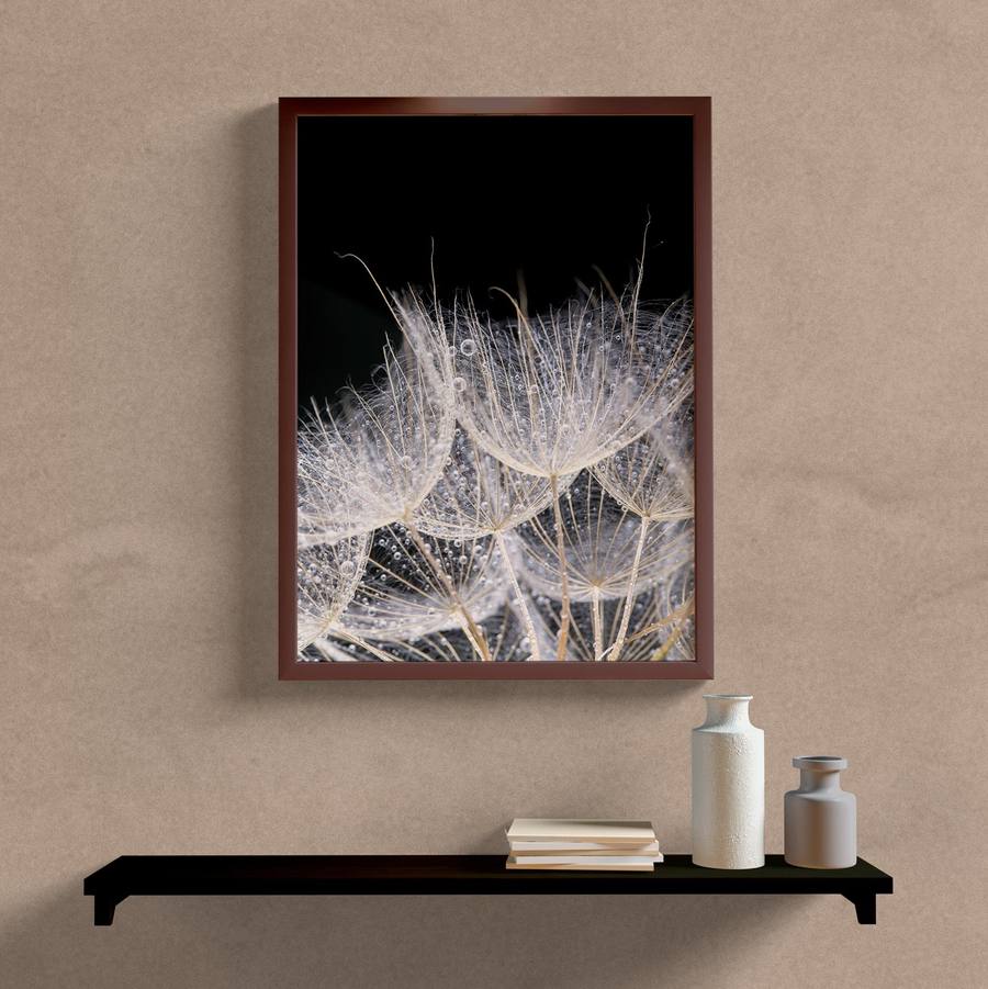 Quadro Decorativo Dente de Leão Preto e Branco - vista aproximada da impressão