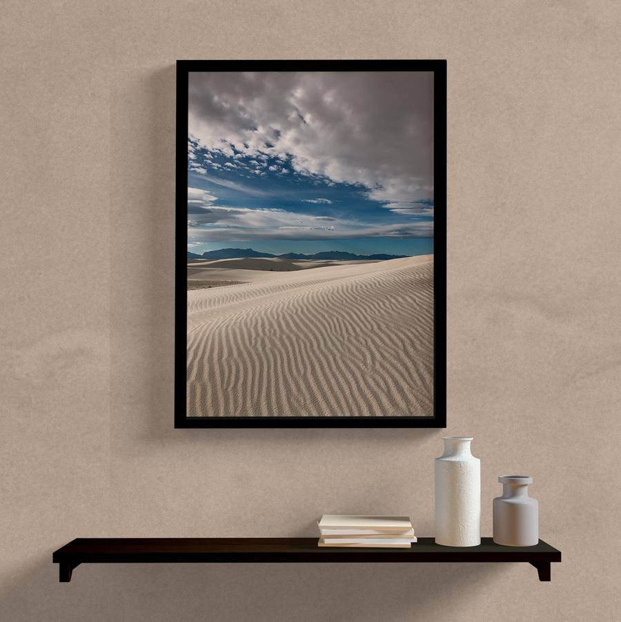 Quadro Decorativo Deserto com Céu Azul - detalhe da moldura e acabamento