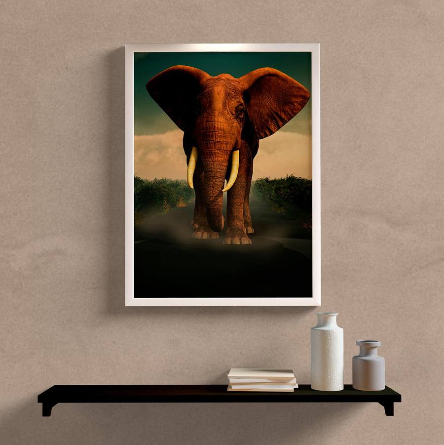 Quadro Decorativo Elefante - detalhe da moldura e acabamento