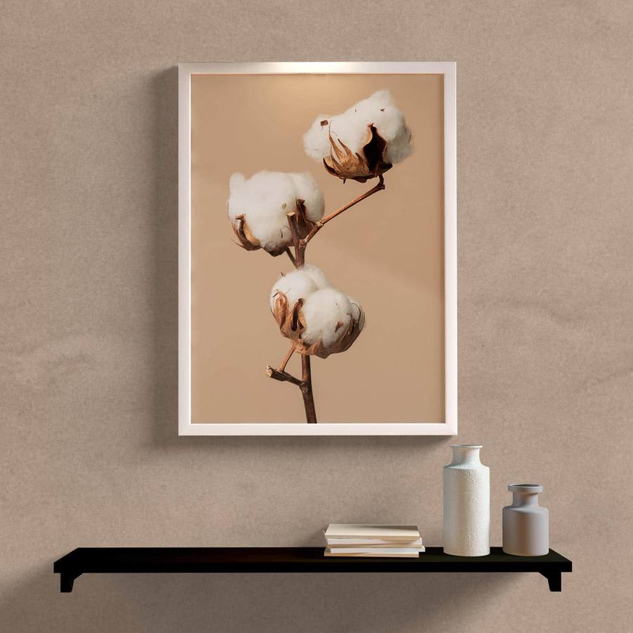 Quadro Decorativo Paisagem Flor de Algodão - detalhe da moldura e acabamento