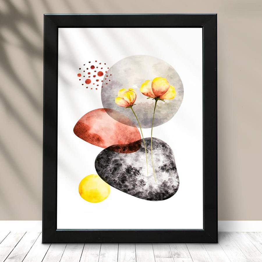 Quadro Decorativo Flor e predras - quadro decorativo em ambiente decorado