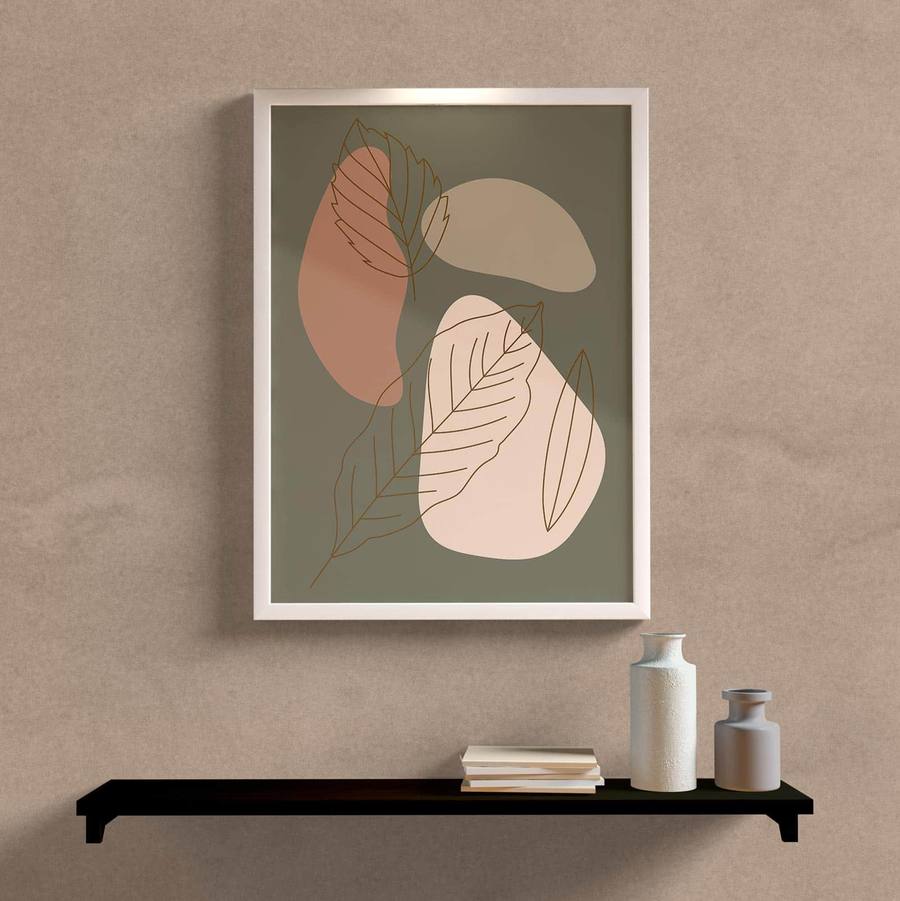 Quadro Decorativo Formas e Folhas - detalhe da moldura e acabamento