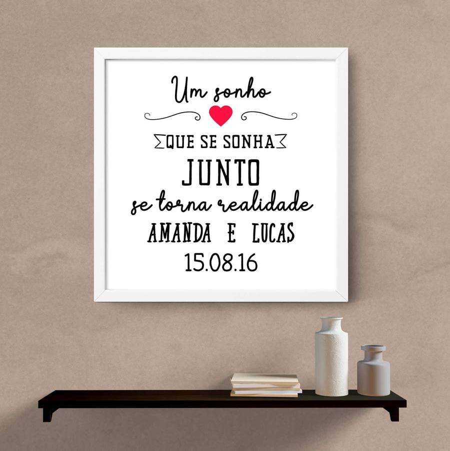 Quadro Decorativo Frase Casal Personalizado - detalhe da moldura e acabamento