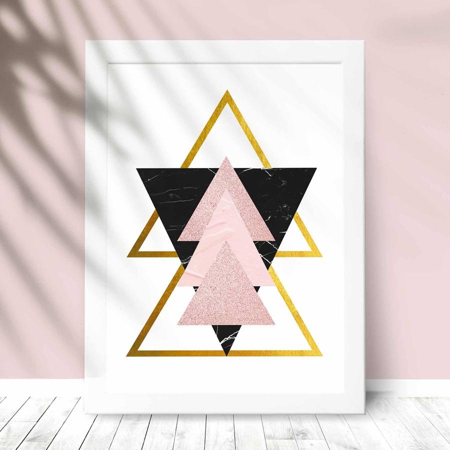 Quadro Decorativo Geométrico Rosa - detalhe da moldura e acabamento