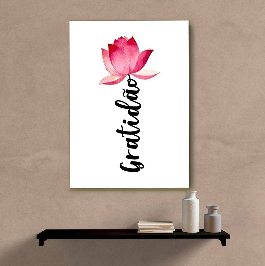 Quadro Decorativo Gratidão Flor de Lótus - quadro decorativo em ambiente decorado