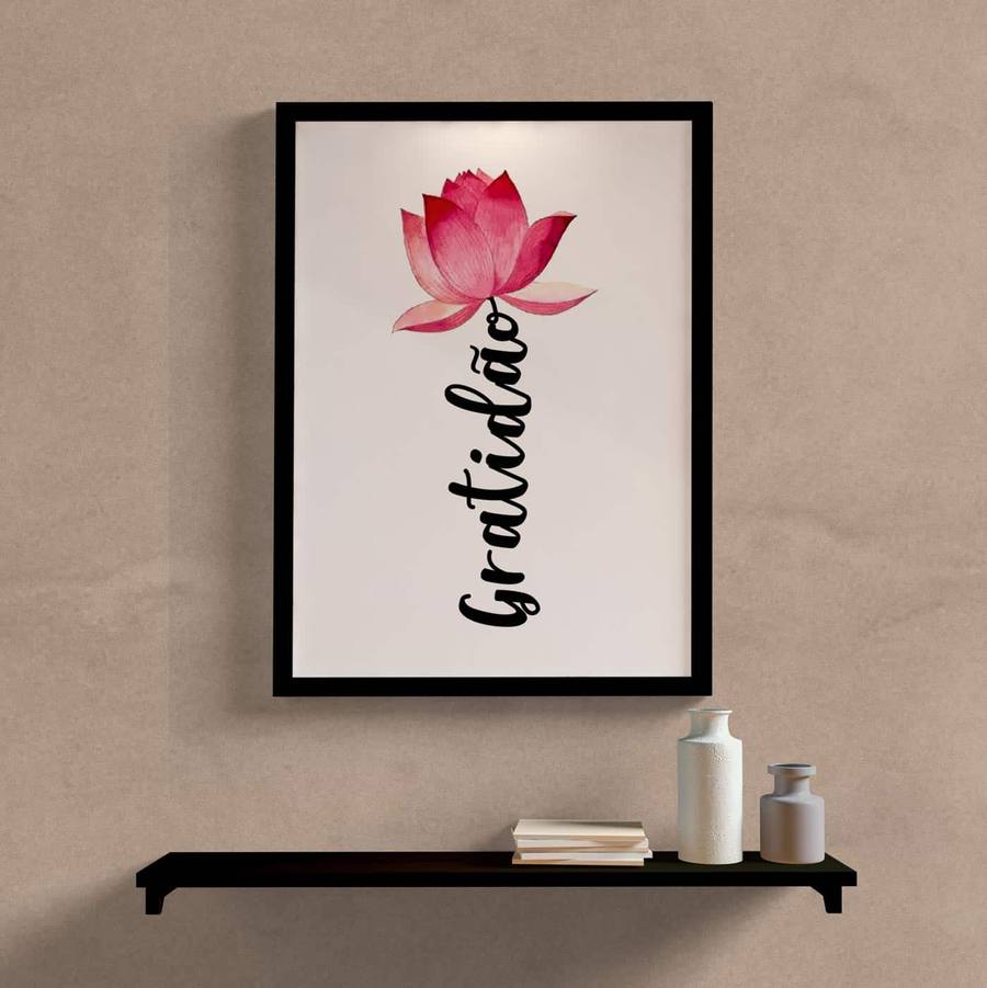 Quadro Decorativo Gratidão Flor de Lótus - detalhe da moldura e acabamento