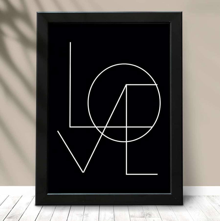 Quadro Decorativo Love Preto - detalhe da moldura e acabamento