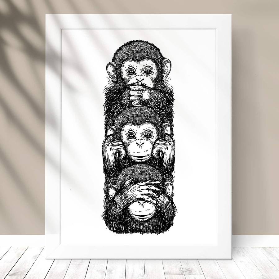 Quadro Decorativo Macacos - detalhe da moldura e acabamento