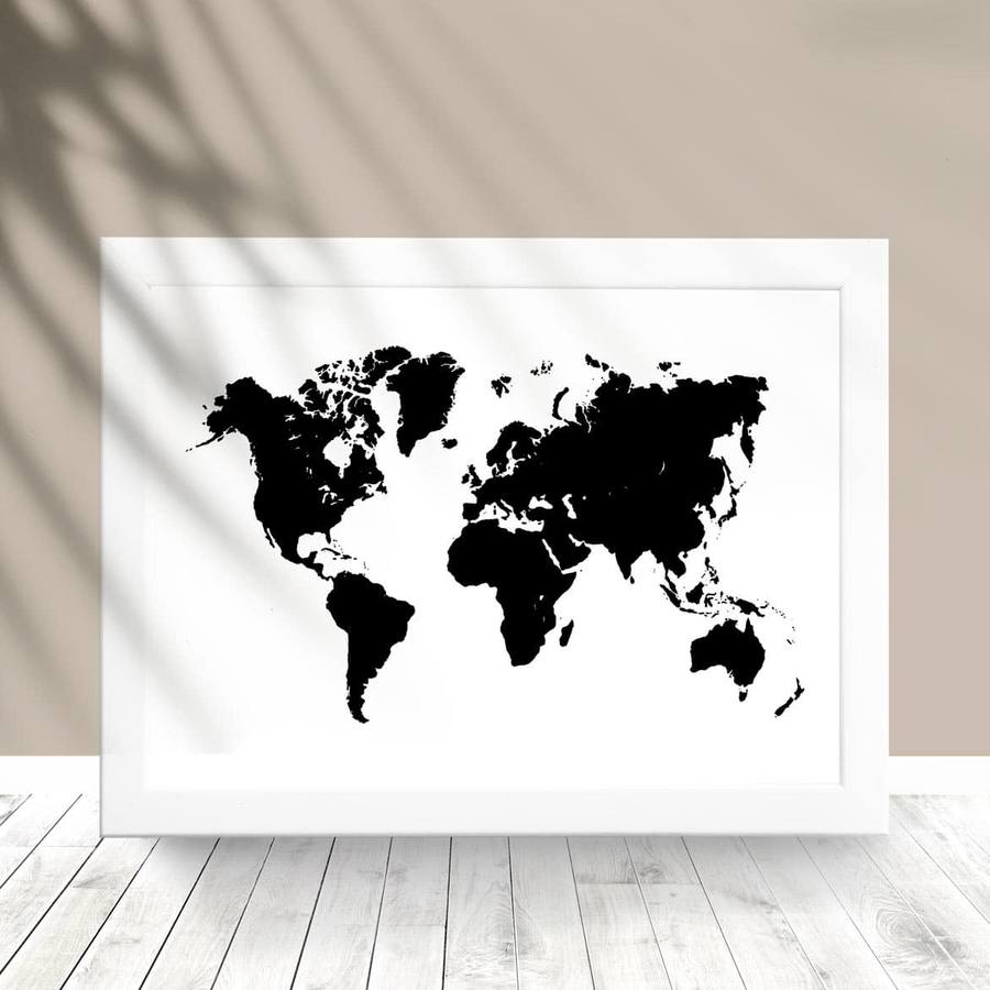 Quadro Decorativo Mapa P&B - detalhe da moldura e acabamento