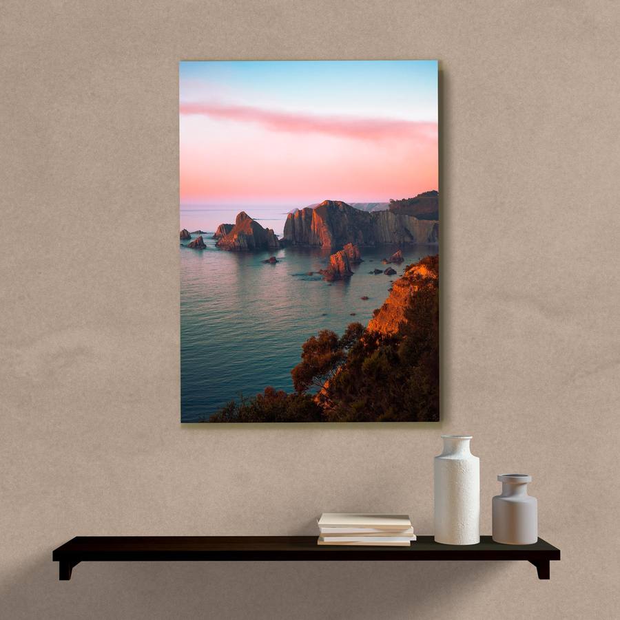 Quadro Decorativo Mar com Céu Rose - quadro decorativo em ambiente decorado