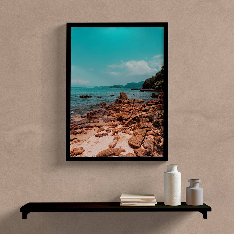 Quadro Decorativo Mar com Pedras - detalhe da moldura e acabamento