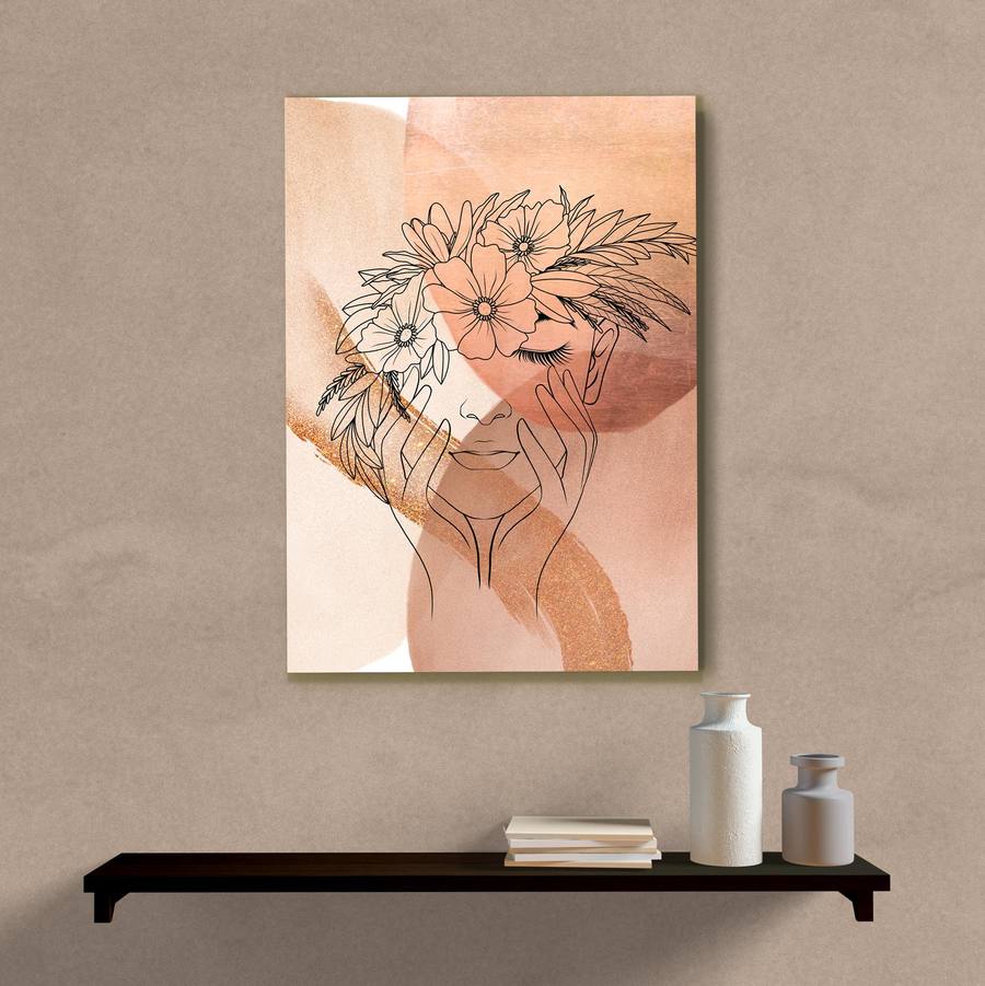 Quadro Decorativo Minimalista Mulher com Flores - quadro decorativo em ambiente decorado