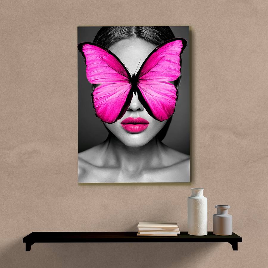 Quadro Decorativo Mulher com Borboleta Rosa - imagem 5