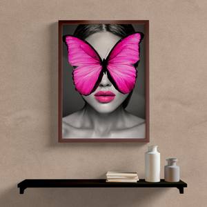 Quadro Decorativo Mulher com Borboleta Rosa - quadro decorativo em ambiente decorado