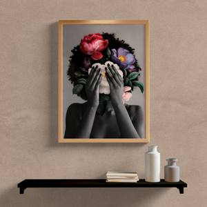 Quadro Decorativo Mulher com Flores - quadro decorativo em ambiente decorado