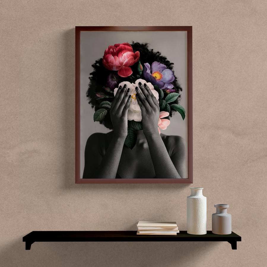 Quadro Decorativo Mulher com Flores - vista aproximada da impressão