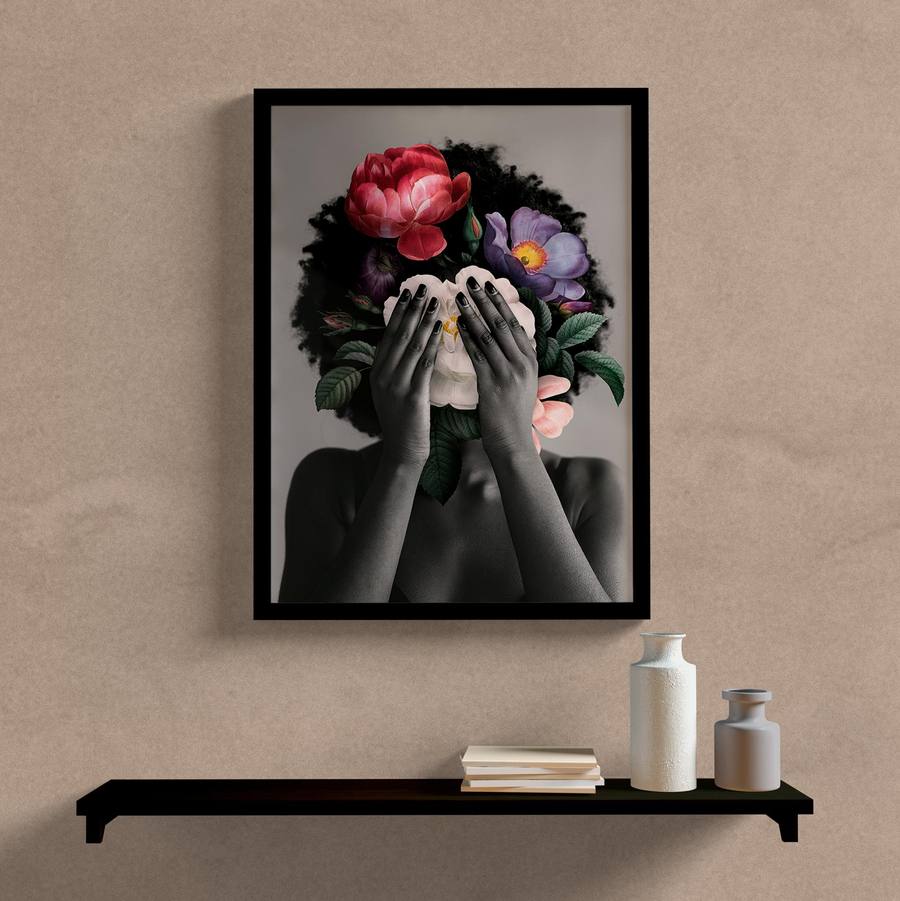 Quadro mulher com flores