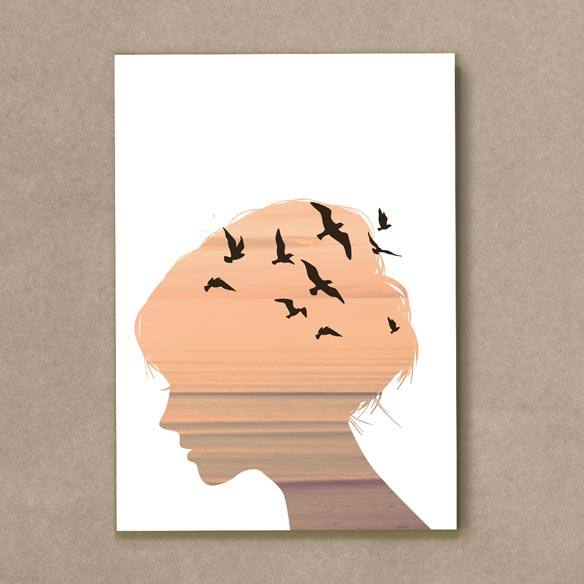 Quadro Decorativo Mulher pássaros - quadro decorativo em ambiente decorado