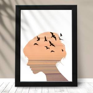 Quadro Decorativo Mulher pássaros - detalhe da moldura e acabamento