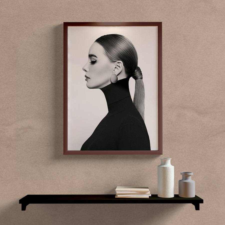 Quadro Decorativo Mulher Perfil P&B - vista aproximada da impressão