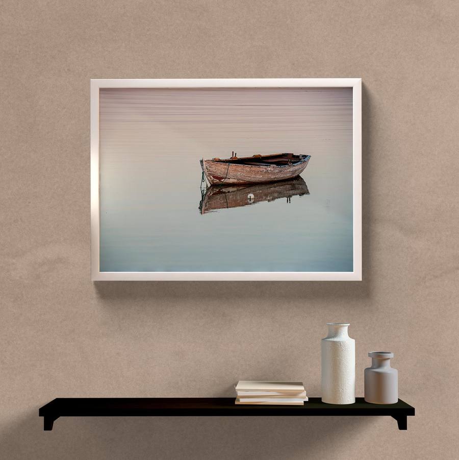 Quadro Decorativo Paisagem Barco Antigo - detalhe da moldura e acabamento