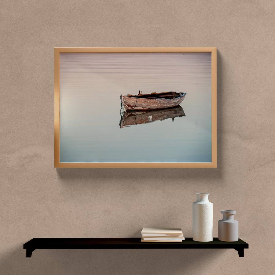 Quadro Decorativo Paisagem Barco Antigo - quadro decorativo em ambiente decorado