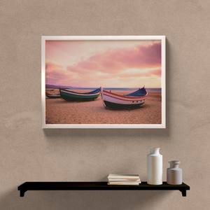 Quadro Decorativo Paisagem Barcos na Areia - detalhe da moldura e acabamento