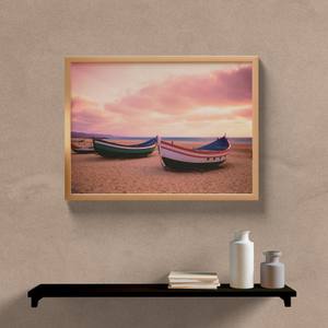 Quadro Decorativo Paisagem Barcos na Areia - quadro decorativo em ambiente decorado