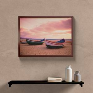 Quadro Decorativo Paisagem Barcos na Areia - vista aproximada da impressão