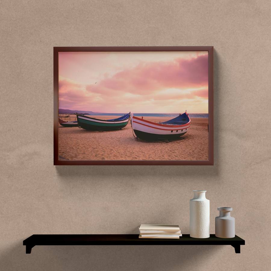 Quadro Decorativo Paisagem Barcos na Areia - vista aproximada da impressão