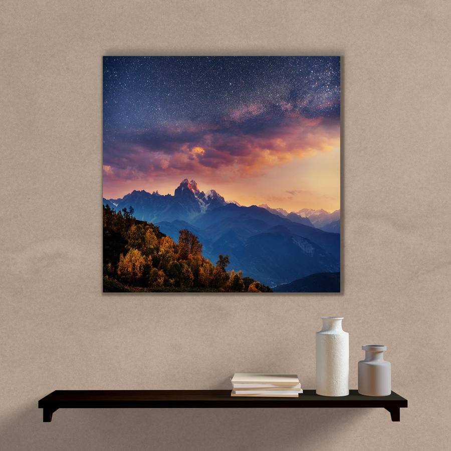 Quadro Decorativo Paisagem Montanha e Céu - quadro decorativo em ambiente decorado