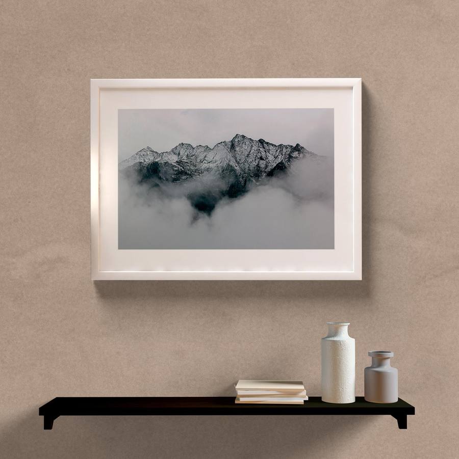 Quadro Decorativo Paisagem Montanha P&B - detalhe da moldura e acabamento