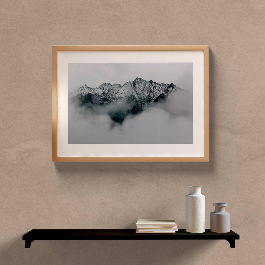 Quadro Decorativo Paisagem Montanha P&B - quadro decorativo em ambiente decorado