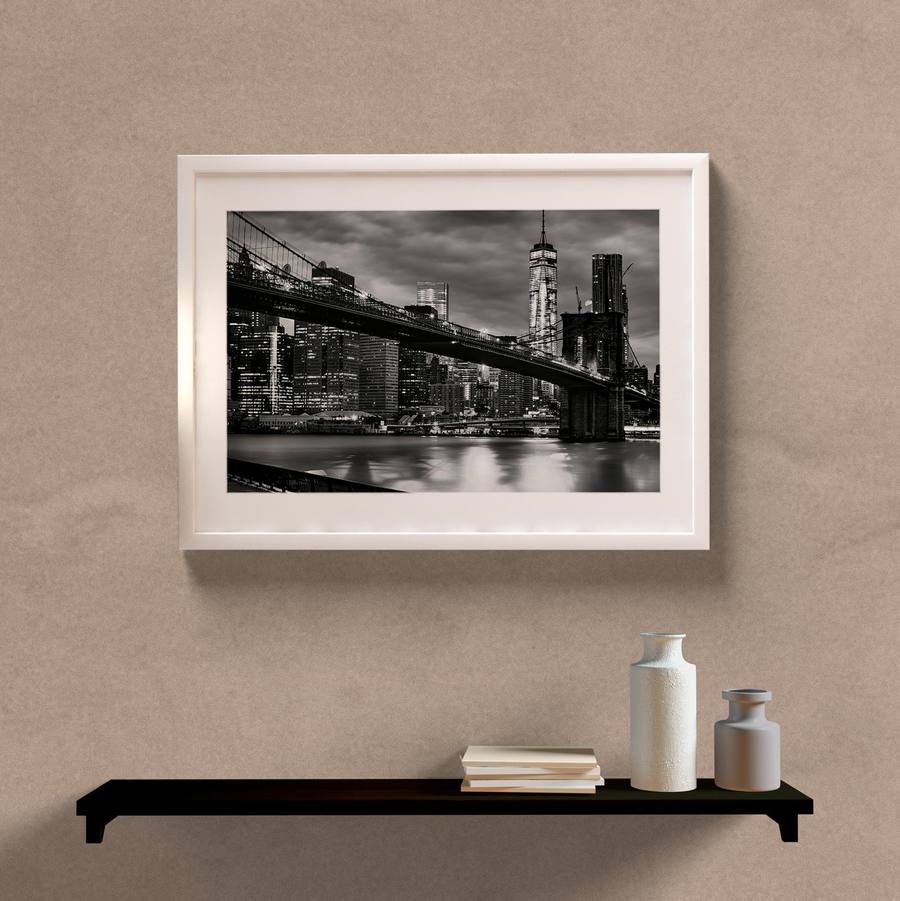 Quadro Decorativo Paisagem New York P&B - detalhe da moldura e acabamento