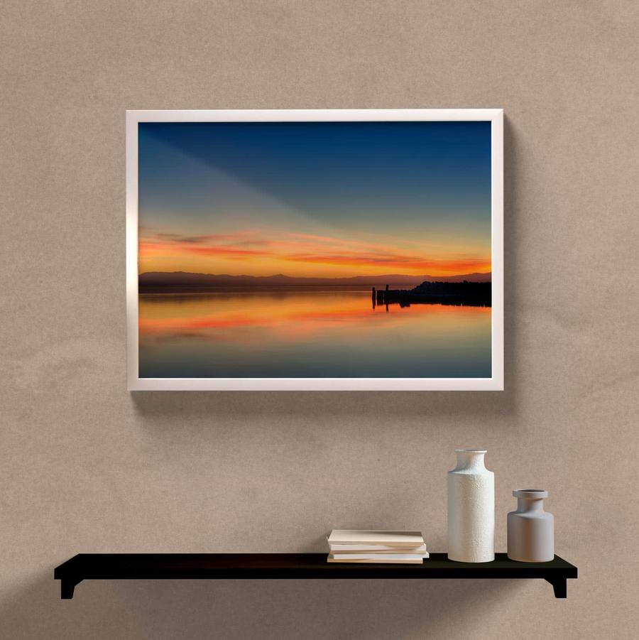 Quadro Decorativo Paisagem Sunset - detalhe da moldura e acabamento