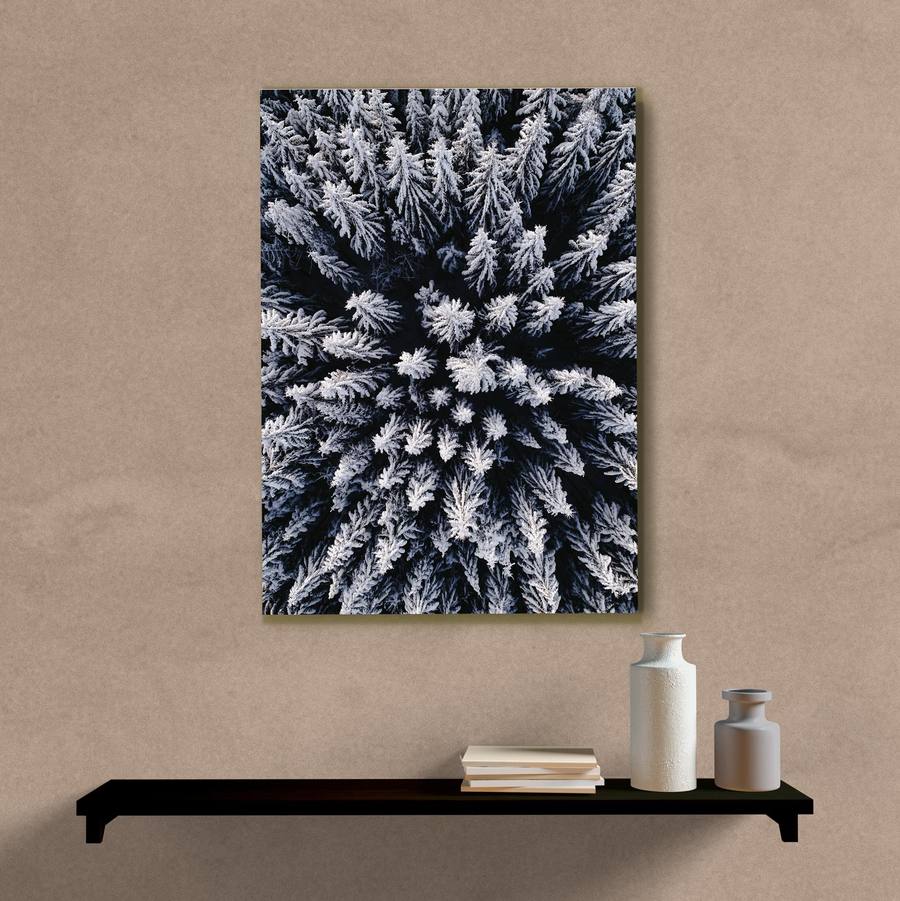 Quadro Decorativo Pinheiros com Neve - quadro decorativo em ambiente decorado