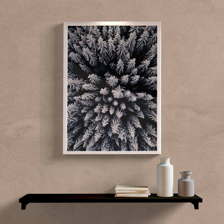 Quadro Decorativo Pinheiros com Neve - detalhe da moldura e acabamento