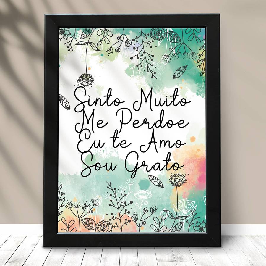 Quadro Decorativo Sou grato - detalhe da moldura e acabamento