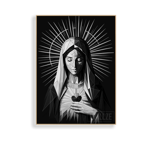 Quadro Decorativo Virgem Maria P&B - vista aproximada da impressão