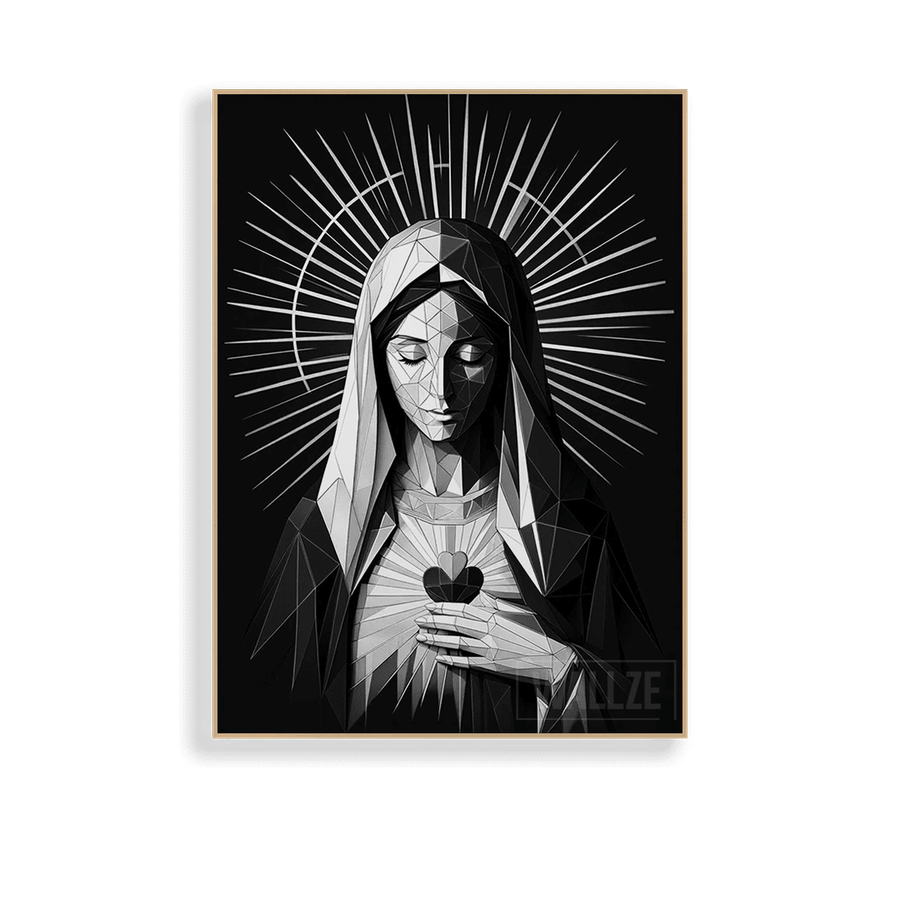 Quadro Decorativo Virgem Maria P&B - vista aproximada da impressão