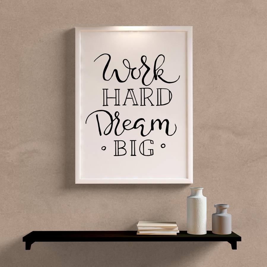 Quadro Decorativo Work Hard - detalhe da moldura e acabamento
