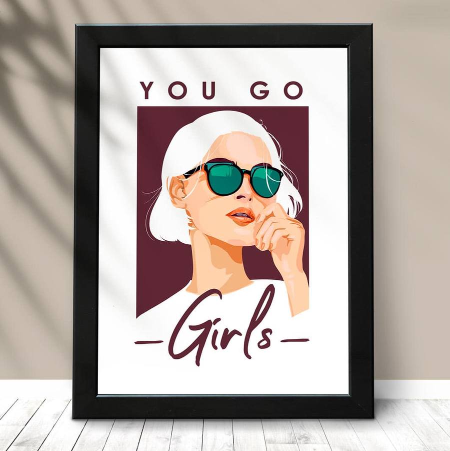 Quadro Decorativo You go Girls - detalhe da moldura e acabamento
