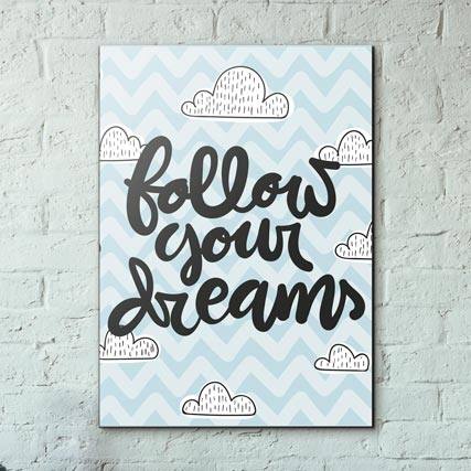 Quadro Decorativo Follow Your Dreams - detalhe da moldura e acabamento