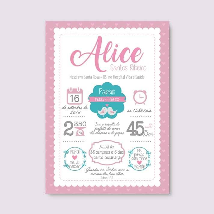 Quadro de Nascimento Personalizado Menina - detalhe da moldura e acabamento
